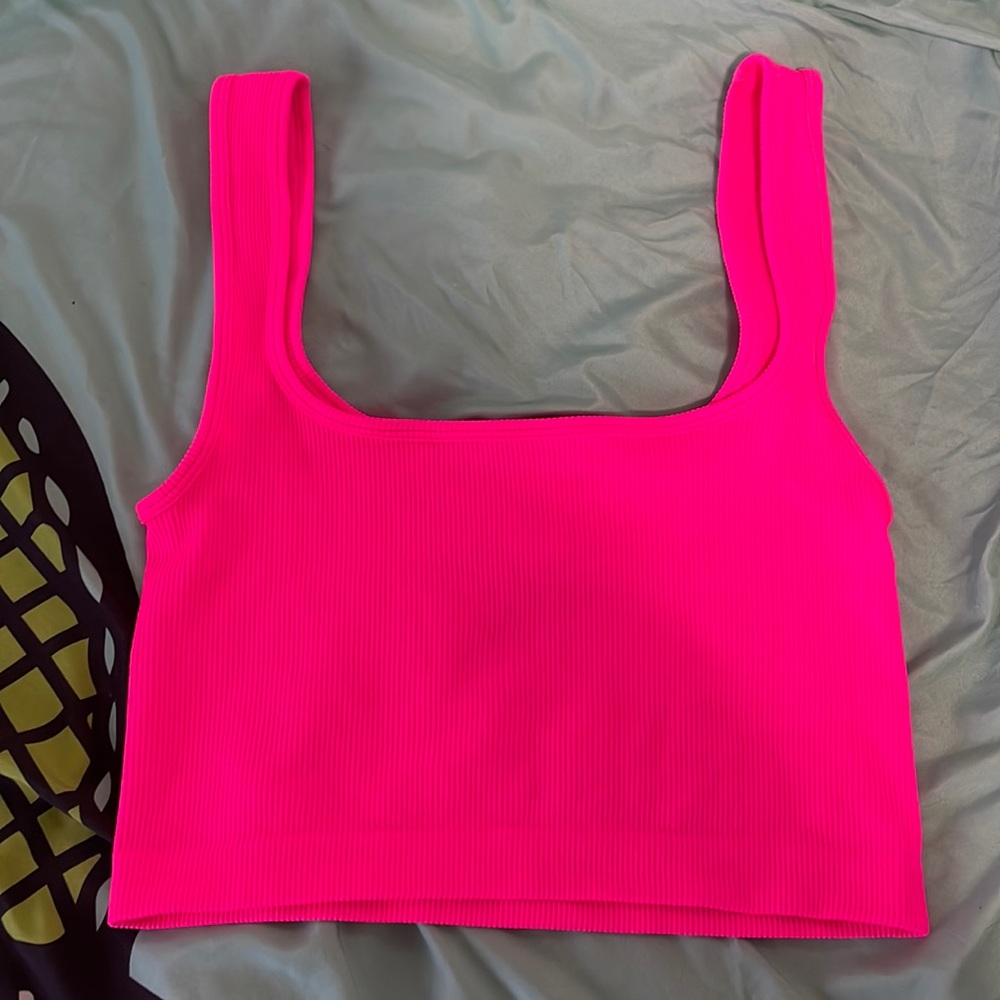 Neon pink ribbed tank top
